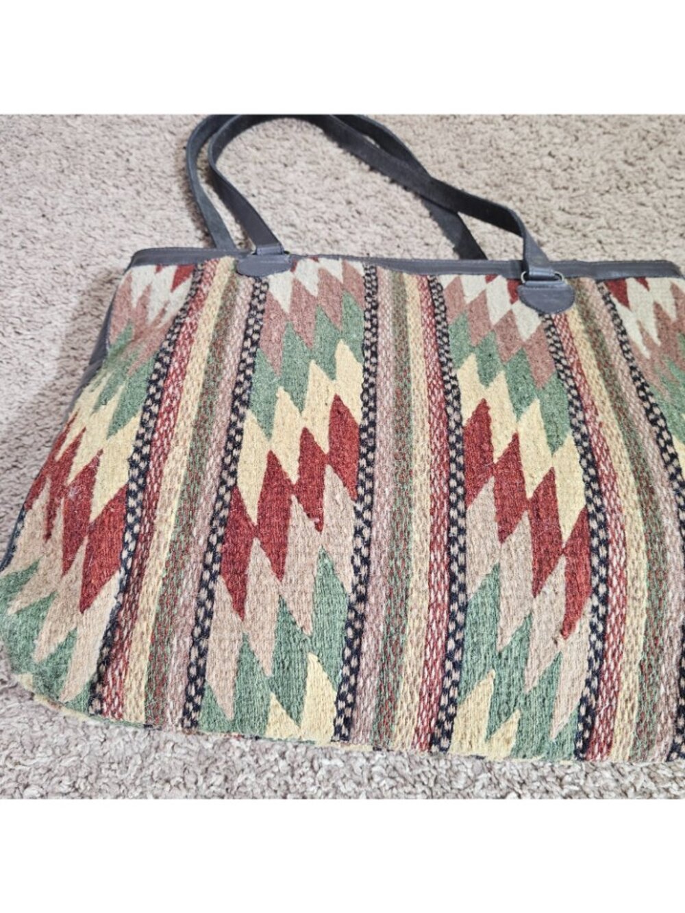 Manos Zapotecas Large Wool Tote Bag 14x18 Southwest Geometric Pattern Mexico - Picture 11 of 12